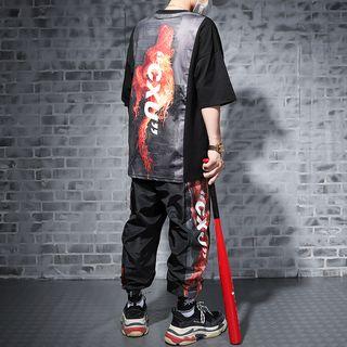 Set: Elbow-sleeve Printed T-shirt + Harem Pants