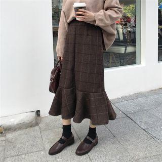 Ruffle Hem Check Midi Skirt