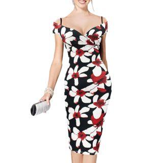 Floral Print Off-shoulder Strap Pencil Dress