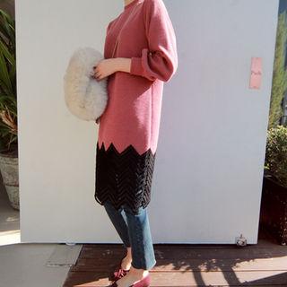 Round-neck Lace-hem Knit Dress