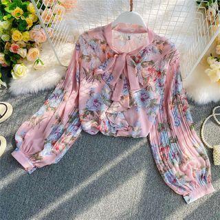 Bow-detail Floral Print Chiffon Shirt
