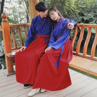 Long-sleeve Hanfu Top / Maxi Skirt / Robe / Hair Piece / Set