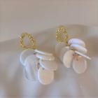 Shell Disc Drop Earring 1 Pair - 925 Silver Stud - Gold - One Size