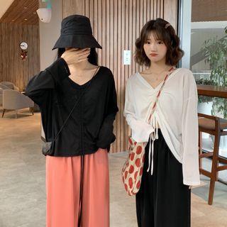 Drawstring Long-sleeve Top / Crop Harem Pants