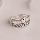 Alloy Smiley Layered Open Ring Smiley Face - Silver - One Size
