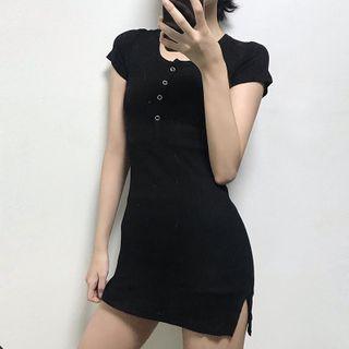 Short-sleeve Placket Mini Dress