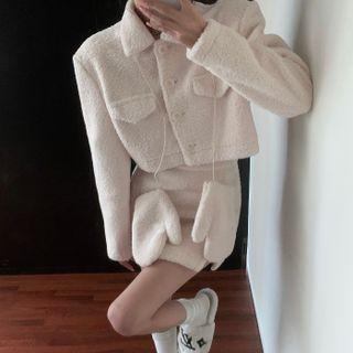 Single-breasted Cropped Jacket / Side-slit Mini Pencil Skirt / Gloves