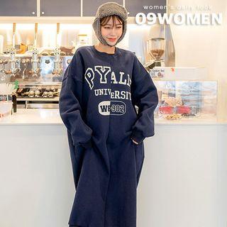 Letter-printed Fleece-lined Pullover Dress