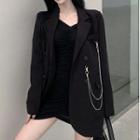 Long-sleeve Off-shoulder Mini Bodycon Dress / Double-breasted Blazer