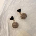 Fabric Ball Heart Dangle Earring 1 Pair - Earrings - One Size
