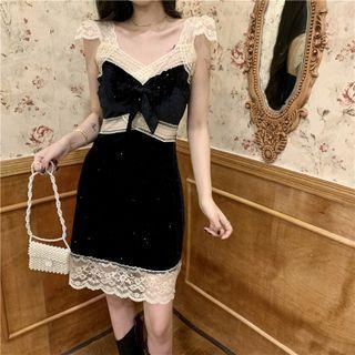 Cap-sleeve Lace Panel Top / Mini Skirt