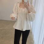 Puff-sleeve Plain Ruched Blouse