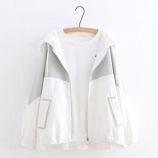 Color-block Zipper Long-sleeve Hooded Jacket