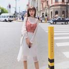Set: Plaid Crop Cami Top + Long-sleeve A-line Lace Dress