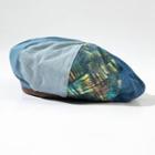 Printed Beret Hat Green & Yellow Print - Blue - One Size