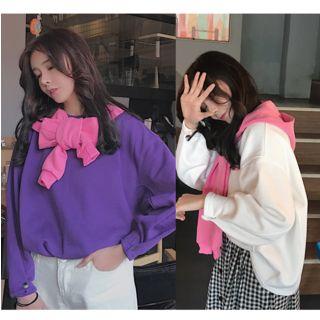 Plain Sweatshirt With Hooded Cape