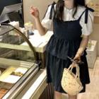 Puff Sleeve Blouse / Spaghetti Strap Tiered A-line Dress
