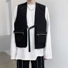 Cargo-pocket Snap Buckle Vest Black - One Size