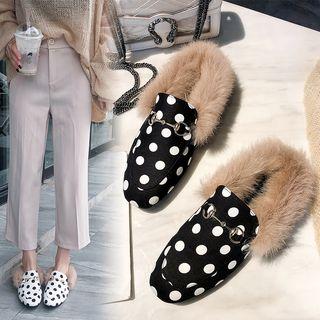 Furry Trim Dotted Mules