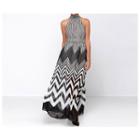 Zigzag Print Sleeveless Maxi Chiffon Dress