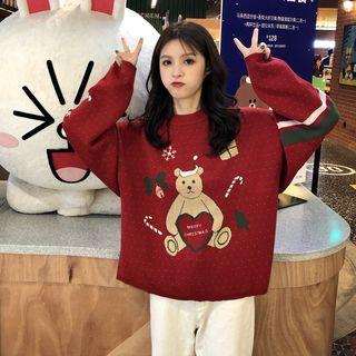 Christmas Bear Print Sweater Red - One Size