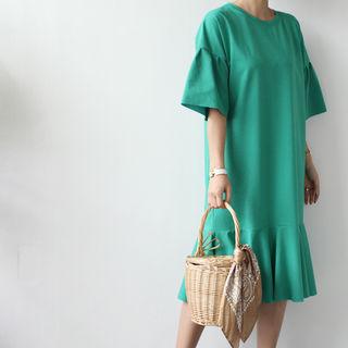 Short-sleeve Ruffle-hem A-line Dress