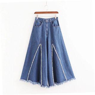 Frayed Slit-hem Wide-leg Jeans