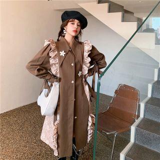 Ruffle Trim Floral Panel Coat