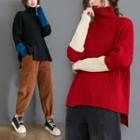 Color-block High-neck Knit Top