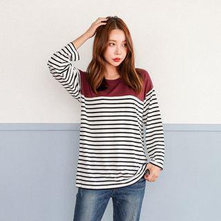 Long-sleeve Striped-panel T-shirt