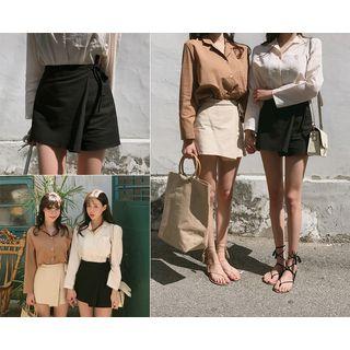 Linen-blend Wrap-front Mini Skort