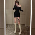 Asymmetrical Boatneck Drawstring Mini Halter Dress