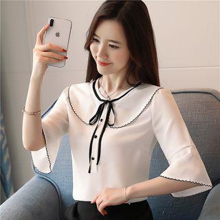 Flared Elbow-sleeve Chiffon Blouse