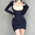 Mock Two-piece Long-sleeve Turtleneck Cutout Mini Bodycon Dress