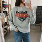 Leopard Print Cotton Sweatshirt Gray - One Size