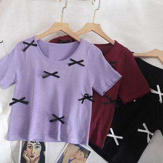 Short-sleeve Ribbon Detail Knit Top