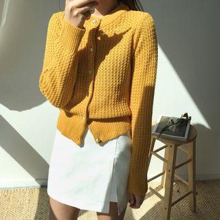 Embellished Button Round-neck Cardigan