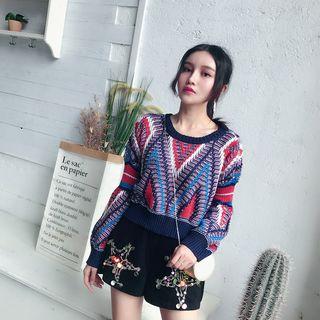 Geometric Pattern Cropped Sweater