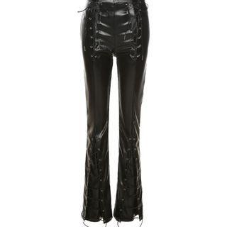 Lace-up High-waist Faux Pearl Skinny Pants