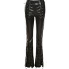 Lace-up High-waist Faux Pearl Skinny Pants