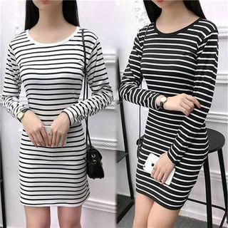 Striped Long-sleeve Mini T-shirt Dress