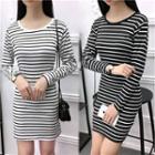 Striped Long-sleeve Mini T-shirt Dress