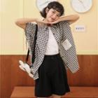 Set: Short-sleeve Gingham Shirt + Wide-leg Shorts