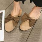 Furry-trim Bow Accent Mules