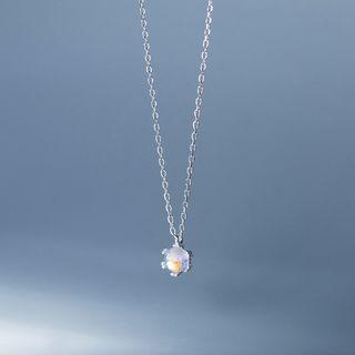 Glass Bead Pendant Sterling Silver Necklace S925 Silver Necklace - One Size