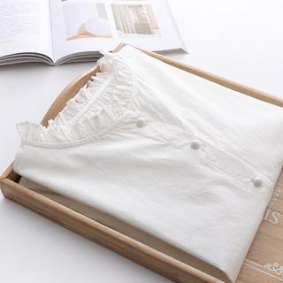 Plain Frill Trim Blouse White - One Size