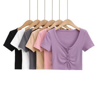 Short-sleeve Shirred Ribbed T-shirt