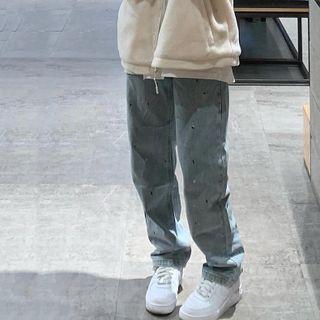 High Waist Splatter Print Loose Fit Jeans