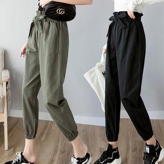 Frill Trim Cropped Cargo Harem Pants