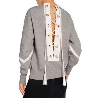 Long Sleeve Lace-up Back Tassel Top